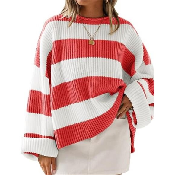 Women's  Fall Long Sleeve Crew Neck Sweater – Striped Color Block - Picture 5 of 7